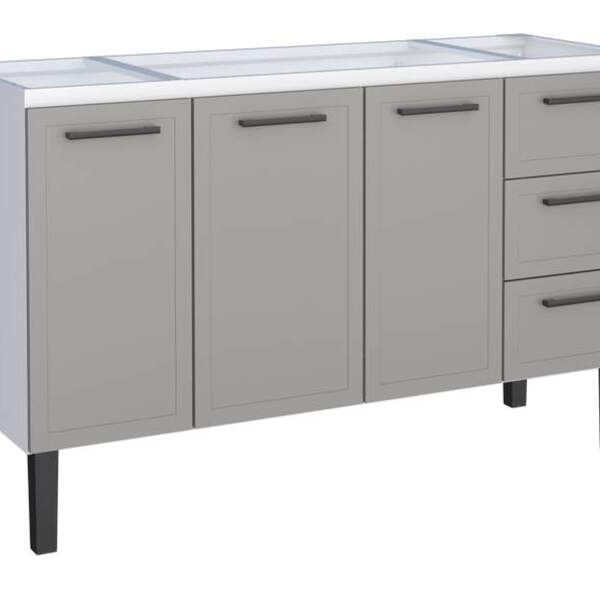 Gabinete De Cozinha Cinza Em Aço 144cm 3 Gavetas Juno Cozimax