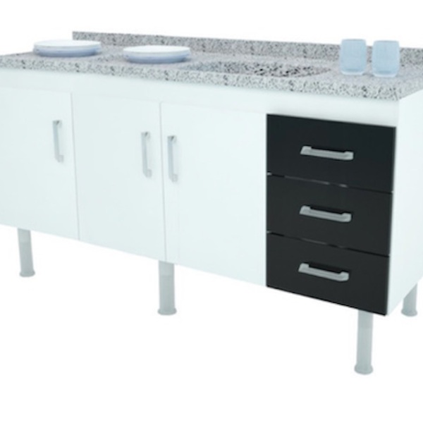 Gabinete De Cozinha Em Mdf Primax Preto Para Pia De 1,80