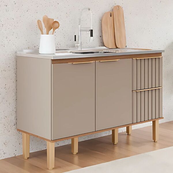 Gabinete De Cozinha Madeira 2 Gaveta Ripada 134cm 100% Mdf Freijo ...