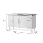 Gabinete De Cozinha Premium Em Aço 1,50m Com 4 Gavetas Gaveta