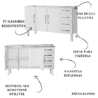 Gabinete De Cozinha Premium Em Aço 1,50m Com 4 Gavetas Gaveta