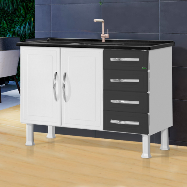Gabinete De Cozinha Premium Em Aço Com 4 Gavetas 1,20m Gaveta