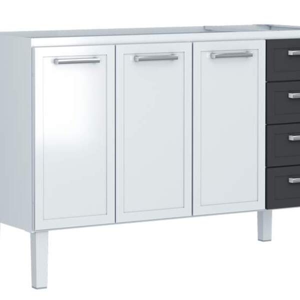 Gabinete De Cozinha Preto Em Aço 134cm 4 Gavetas Apolo Flat C
