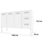 Gabinete De Cozinha Preto Em Aço 144cm 3 Gavetas Apolo Flat C