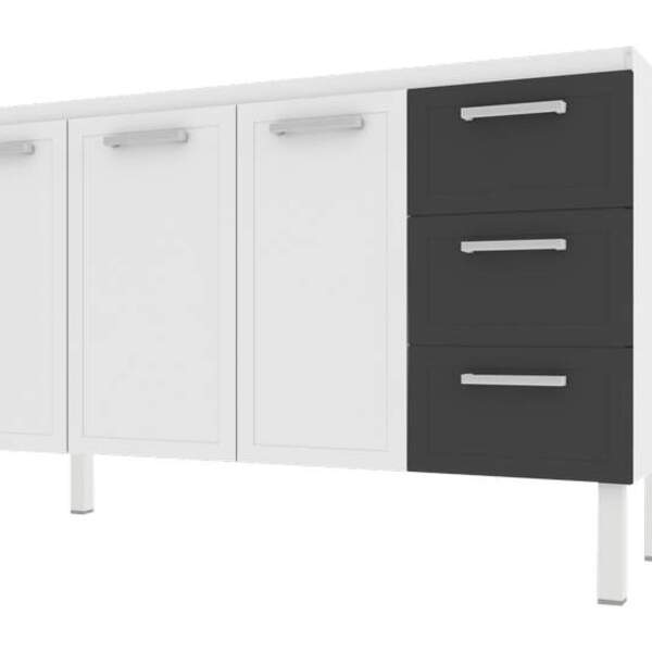 Gabinete De Cozinha Preto Em Aço 144cm 3 Gavetas Apolo Flat C