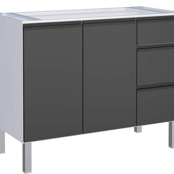 Gabinete De Cozinha Preto Em Aço Montado 115cm Gaia Flat Cozi