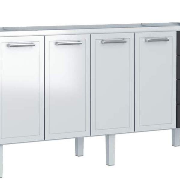 Gabinete De Cozinha Preto Em Aço Montado 174cm 4 Gavetas Juno