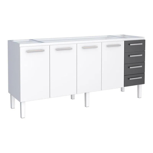 Gabinete De Cozinha Preto Em Aço Montado 174cm 4 Gavetas Venu