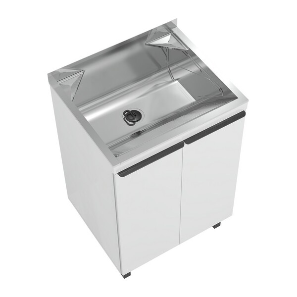 Gabinete De Lavanderia 500 Branco Em Madeira Com Tanque 48lts