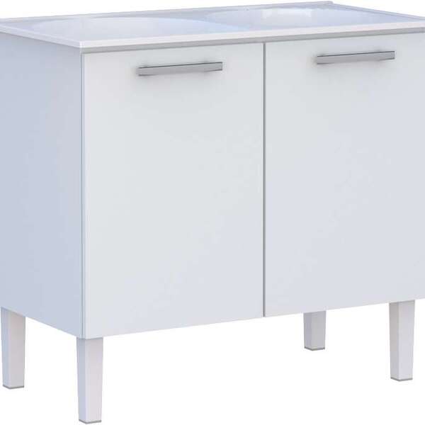 Gabinete De Lavanderia Branco Em Aço 100x50 Cm Com Tanque Sin