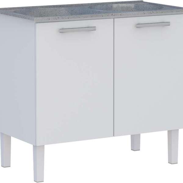 Gabinete De Lavanderia Branco Em Aço 100x50 Cm Com Tanque Sin