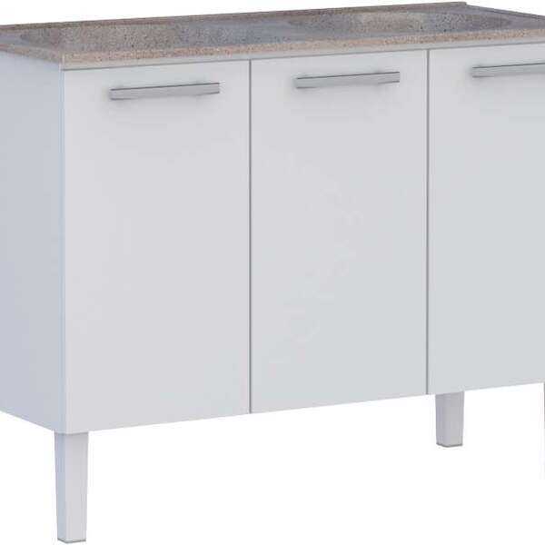 Gabinete De Lavanderia Branco Em Aço 114x50 Cm Com Tanque Sin