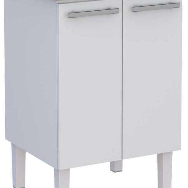 Gabinete De Lavanderia Branco Em Aço 60x50 Cm Com Tanque Sint