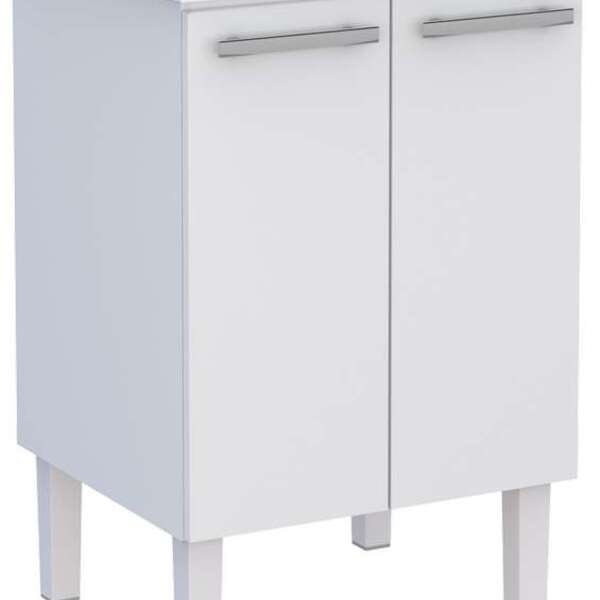 Gabinete De Lavanderia Branco Em Aço 60x50 Cm Com Tanque Sint