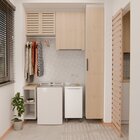 Gabinete De Lavanderia Mini Branco Em Madeira Com Tanque 32lt