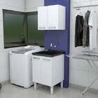 Gabinete De Lavanderia Preto Em Aço 60cm Com Tanque Sintético