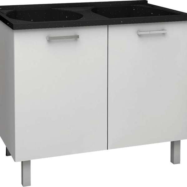 Gabinete De Lavanderia Preto Em Aço Com Tanque Sintético Gran