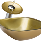 Gabinete De Vidro 30 Cm Cuba Quadrada E Torneira Cascata Redo