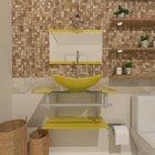 Gabinete De Vidro 40cm Ac Com Cuba Oval Amarelo + Torneira Me