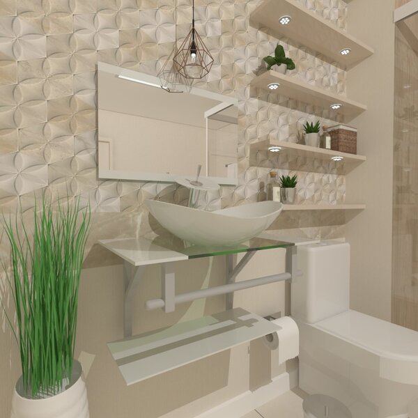 Gabinete De Vidro 40cm Ac Com Cuba Oval Branco