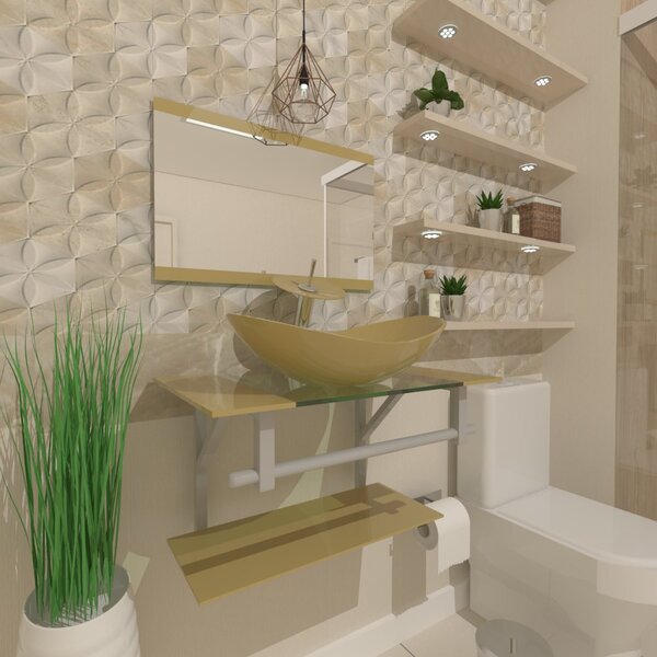 Gabinete De Vidro 40cm Ac Com Cuba Oval Champanhe