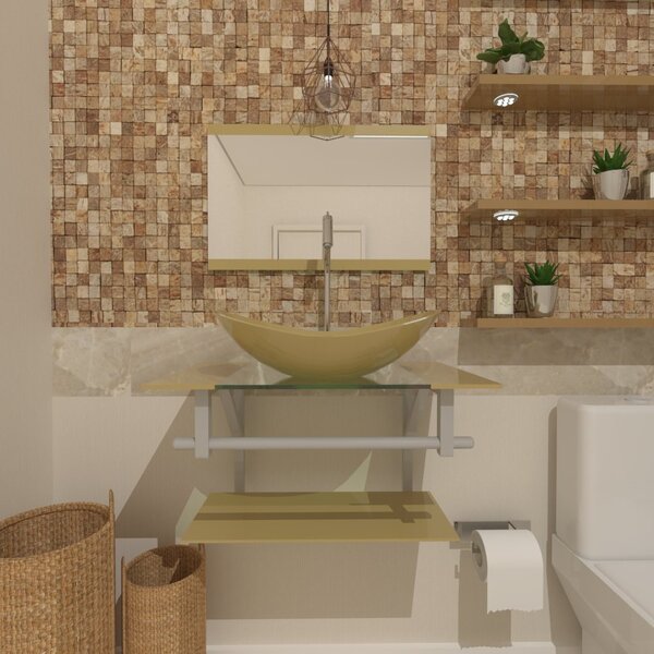 Gabinete De Vidro 40cm Ac Com Cuba Oval Champanhe + Torneira