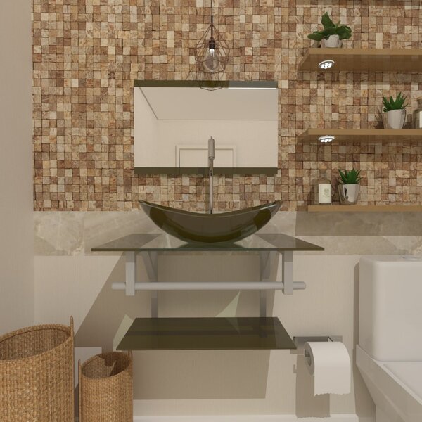 Gabinete De Vidro 40cm Ac Com Cuba Oval Ouro Envelhecido + To