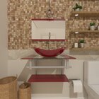 Gabinete De Vidro 40cm Ac Com Cuba Oval Vermelho Cereja