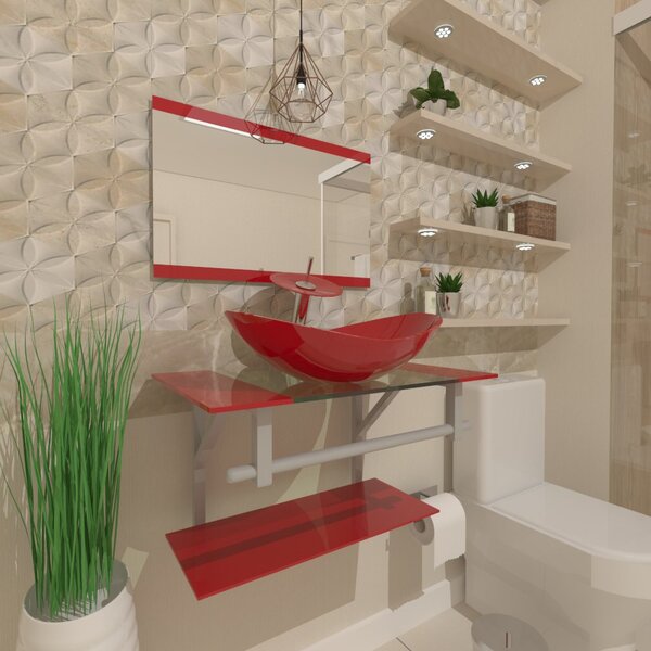 Gabinete De Vidro 40cm Ac Com Cuba Oval Vermelho Ferrari