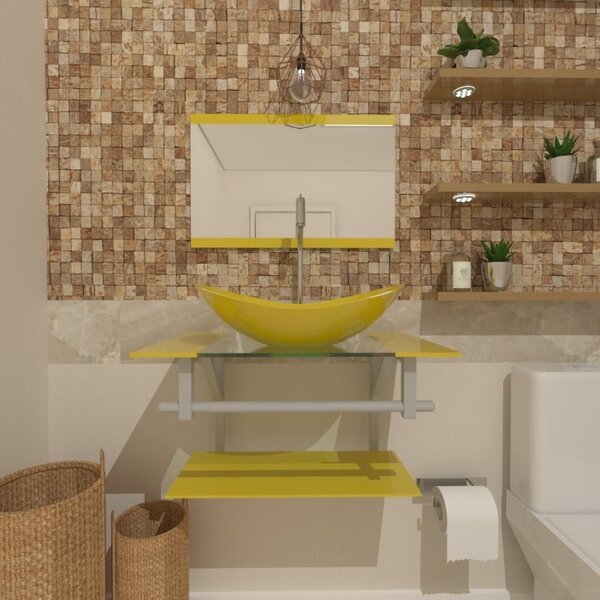 Gabinete De Vidro 40cm Ac Com Cuba Quadrada Amarelo