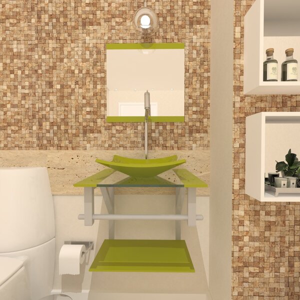 Gabinete De Vidro 40cm Ac Com Cuba Quadrada - Verde Oliva