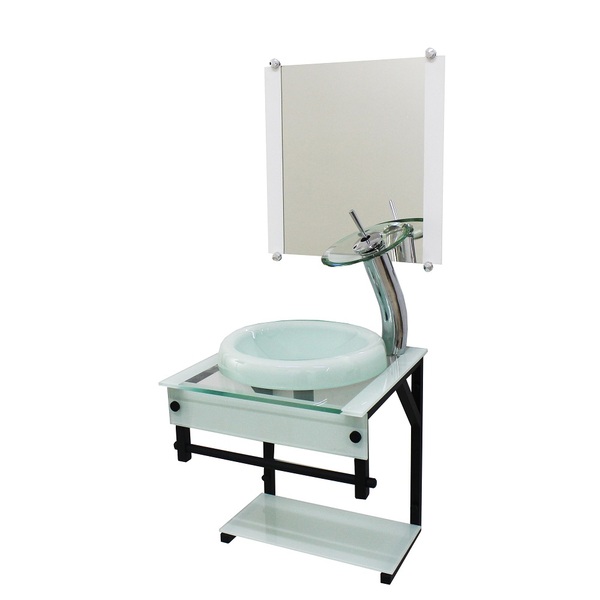 Gabinete De Vidro 40cm Apx Com Cuba Chapeu Branco