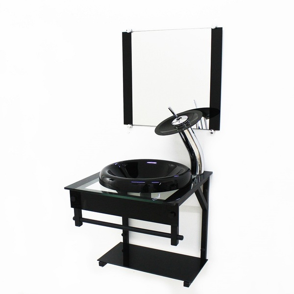 Gabinete De Vidro 40cm Apx Com Cuba Chapeu Preto