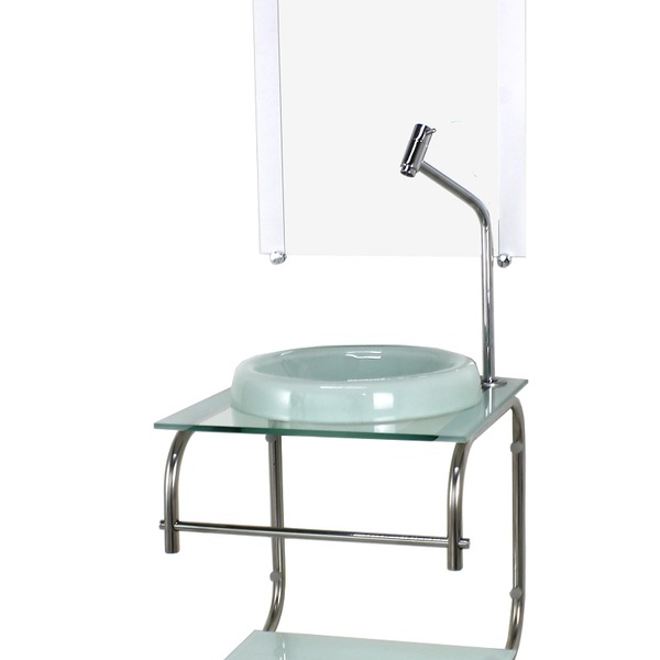 Gabinete De Vidro 40cm Inox Branco Com Torneira Metal Cromada