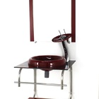 Gabinete De Vidro 40cm Inox Com Cuba Chapeu Marmore Avermelha