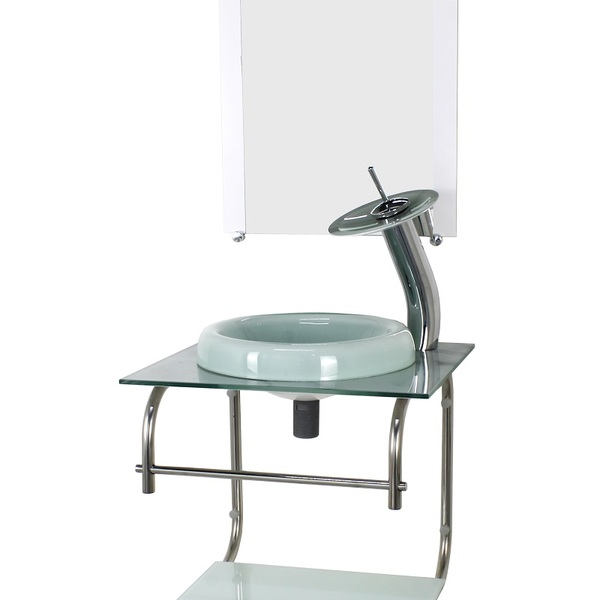 Gabinete De Vidro 40cm Inox Com Cuba Chapeu Marmore Branco