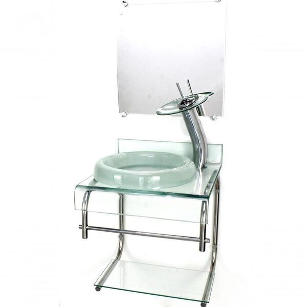 Gabinete De Vidro 40cm Inox Incolor Com Torneira Cascata