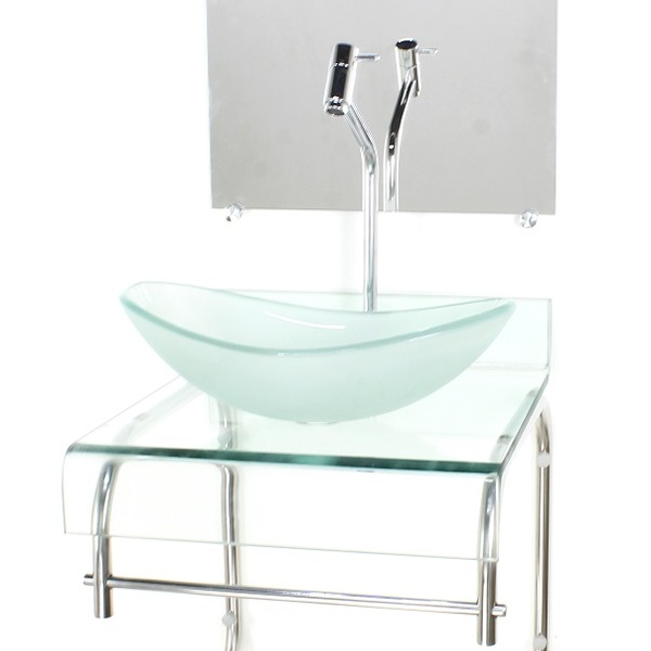 Gabinete De Vidro 40cm Para Banheiro Curvado Duplo Inox Cuba