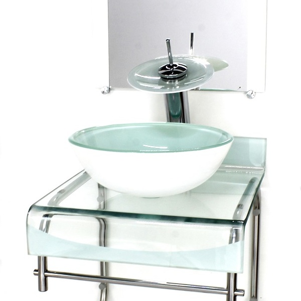 Gabinete De Vidro 40cm Para Banheiro Curvado Duplo Inox Cuba