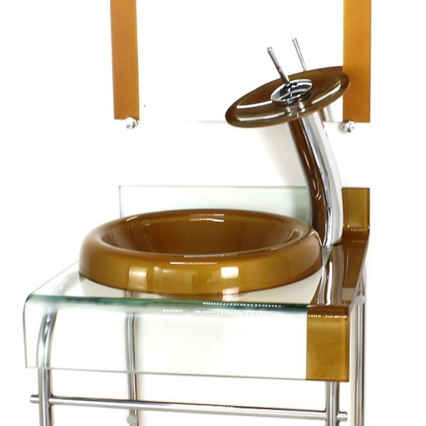 Gabinete De Vidro 40cm Para Banheiro Curvado Duplo Inox Cuba