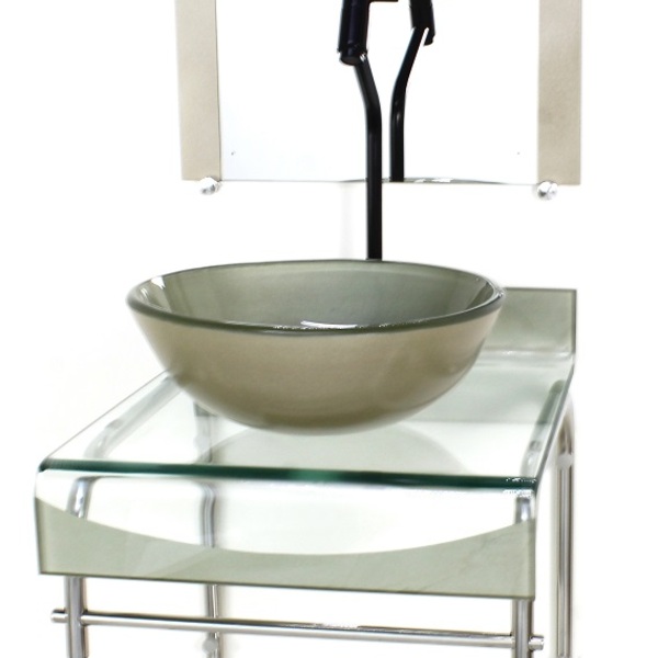 Gabinete De Vidro 40cm Para Banheiro Curvado Duplo Inox Cuba