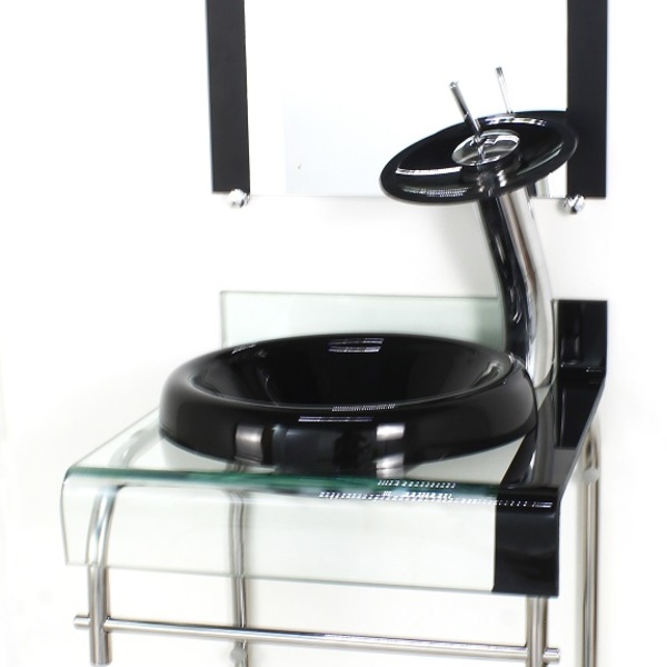 Gabinete De Vidro 40cm Para Banheiro Curvado Duplo Inox Cuba