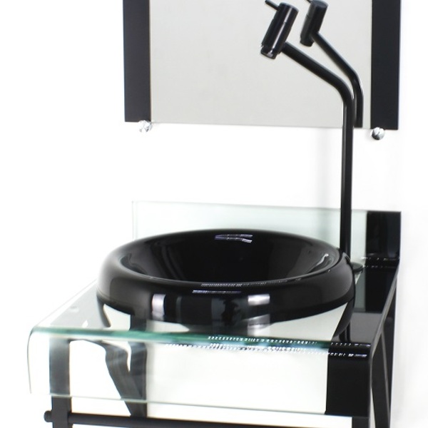 Gabinete De Vidro 40cm Para Banheiro Curvado Duplo Pp Cuba Ch