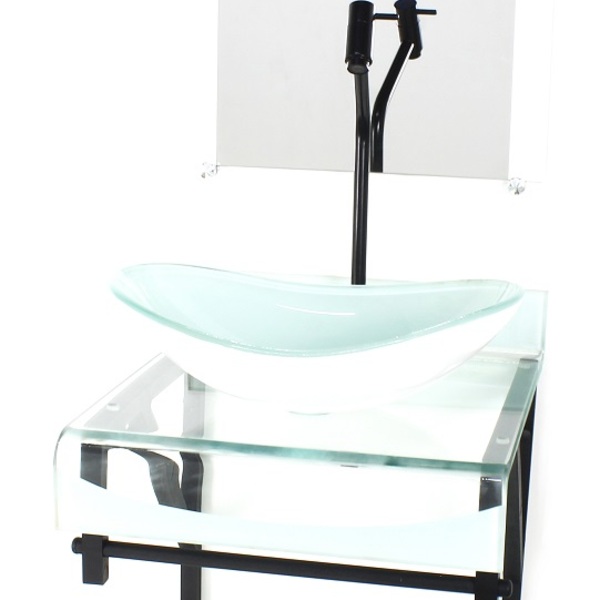 Gabinete De Vidro 40cm Para Banheiro Curvado Duplo Pp Cuba Ov