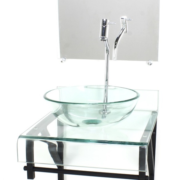 Gabinete De Vidro 40cm Para Banheiro Curvado Duplo Pp Cuba Re