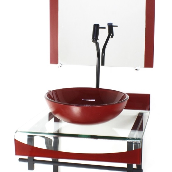 Gabinete De Vidro 40cm Para Banheiro Curvado Duplo Pp Cuba Re