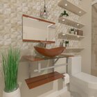 Gabinete De Vidro 45cm Ac Com Cuba Oval Dourado Real