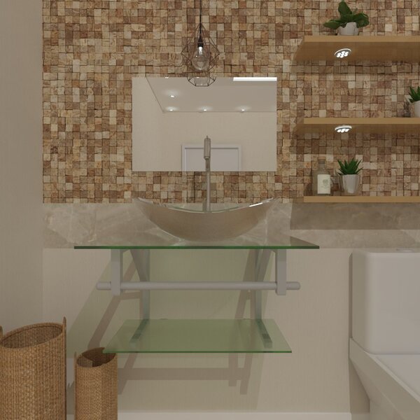 Gabinete De Vidro 45cm Ac Com Cuba Oval Incolor + Torneira Me