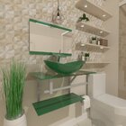 Gabinete De Vidro 45cm Ac Com Cuba Oval Verde