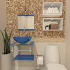 Gabinete De Vidro 45cm Ac Com Cuba Redonda - Azul